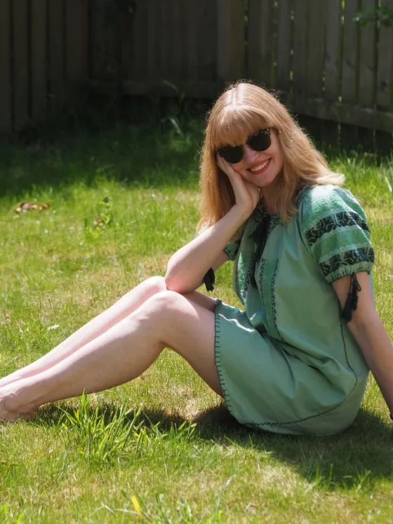 green embroidered Aspiga sundress